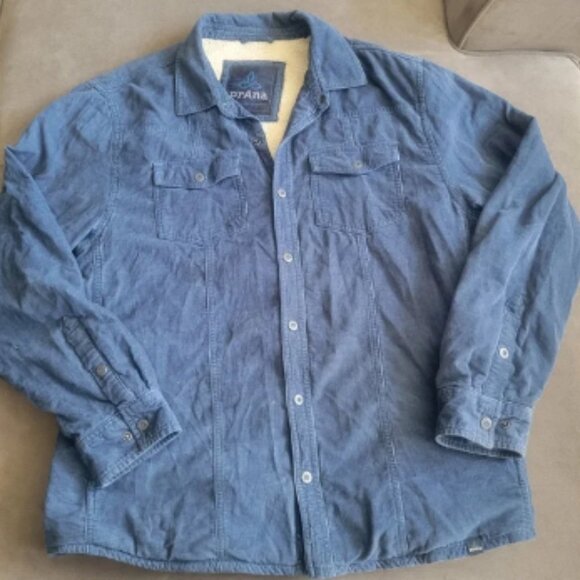 prAna Jacket Mens XL Blue Sherpa Lined Corduroy Snap Front Western Workwear - Picture 1 of 6